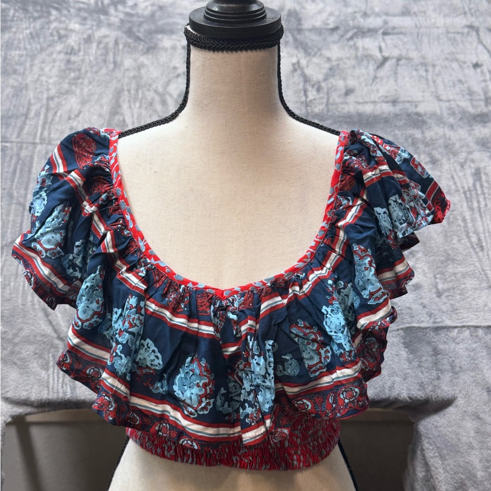 Floral cropped Top With puff sleeves gypsy by the sea size small